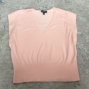Express Peach Pink V-Neck Ribbed Hem Knit Top